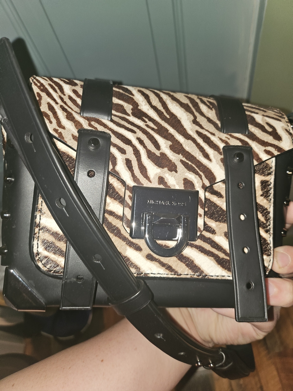 Michael Kors Zebra Print Crossbody Bag in Brown and Black